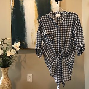 Skylar + Madison Checker-print Tie Blouse